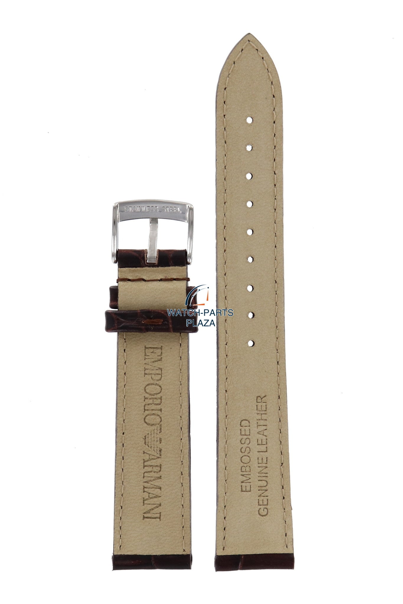 Watch Band AR0204 Emporio Armani dark brown embossed genuine leather strap 18mm - Watch Plaza