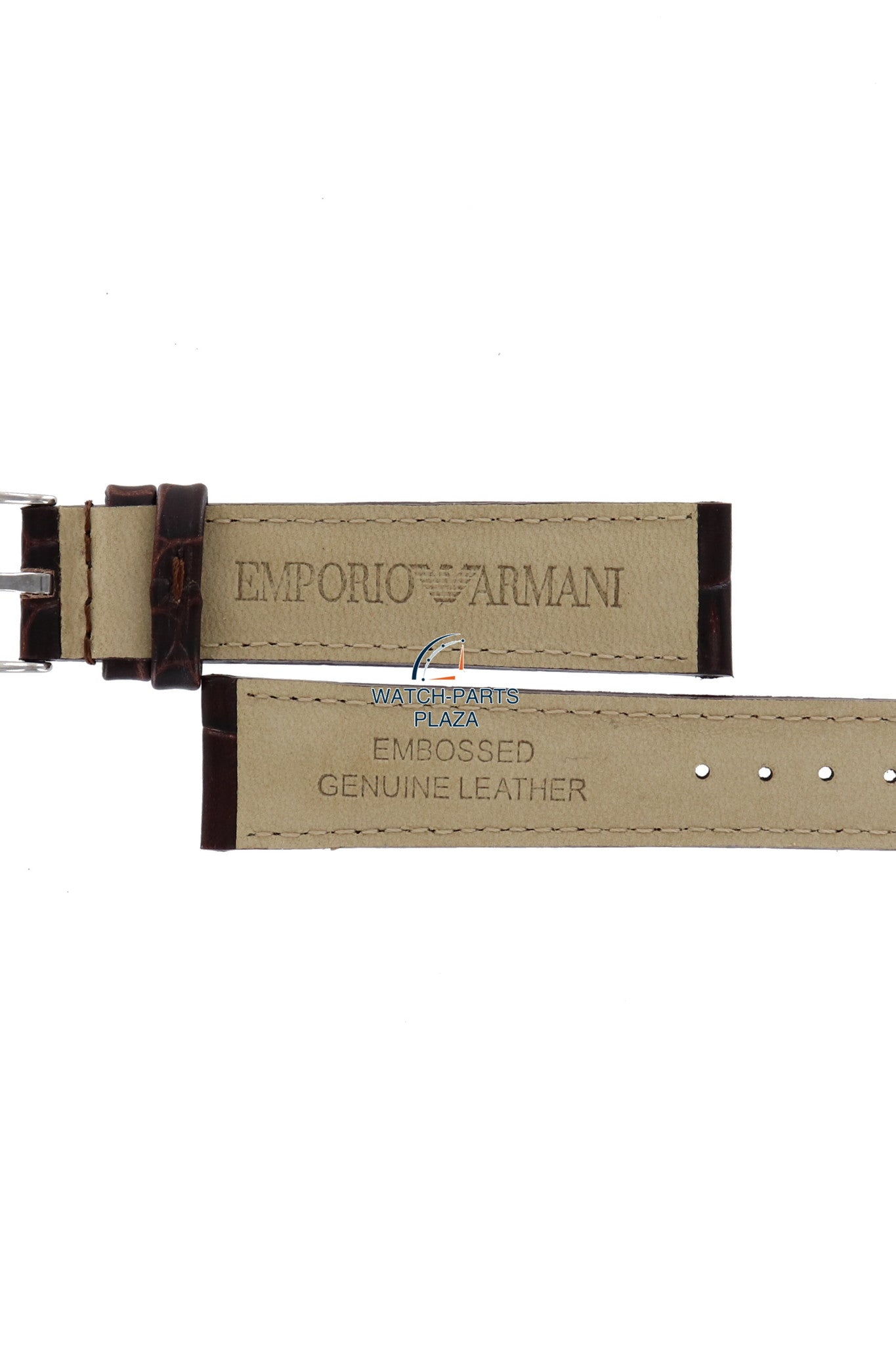 Watch Band AR0204 Emporio Armani dark brown embossed genuine leather strap 18mm - Watch Plaza