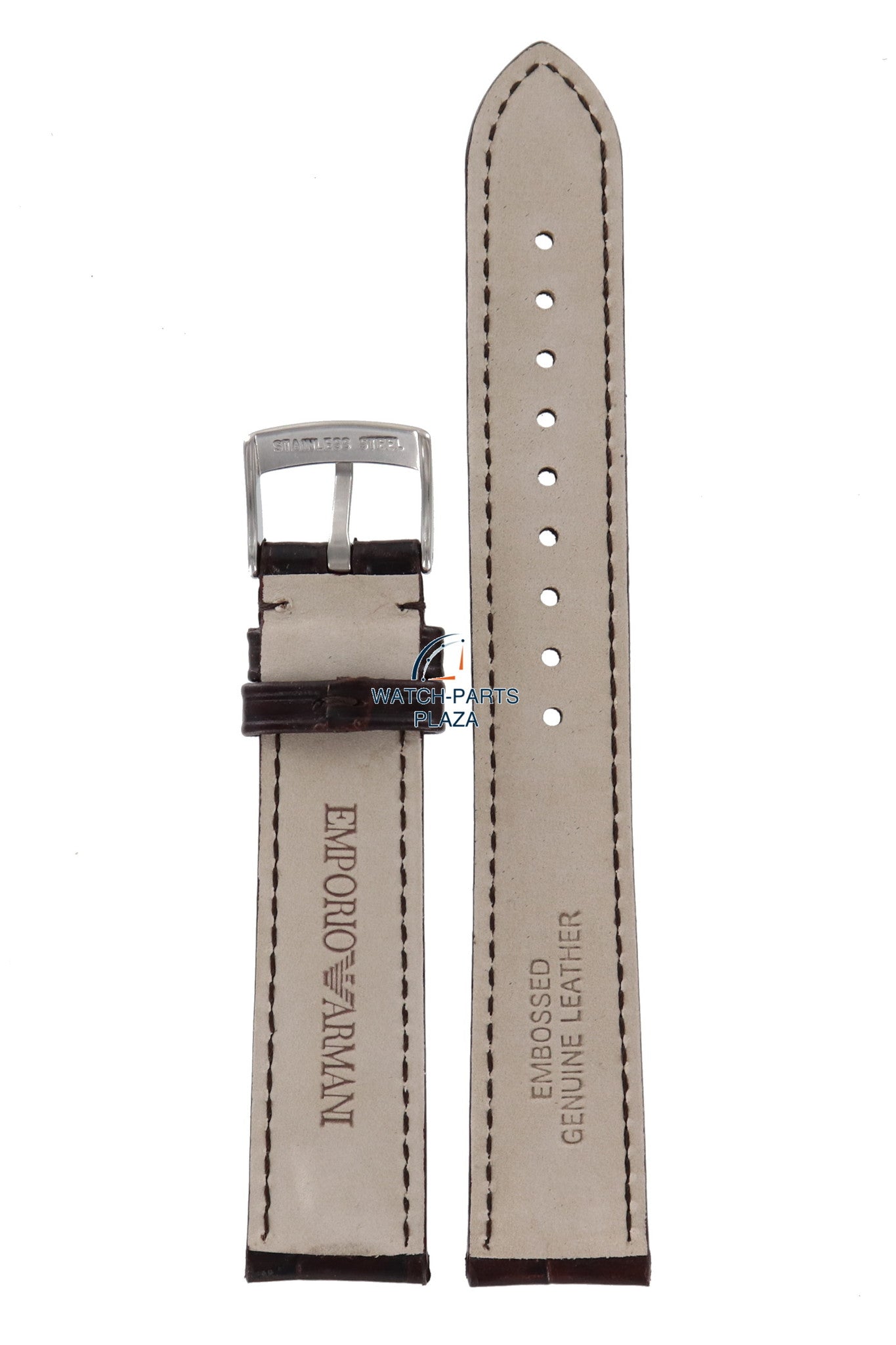 Watch Band AR0204 Emporio Armani Marco Small dark brown leather strap 18mm AR0491 - Watch Plaza