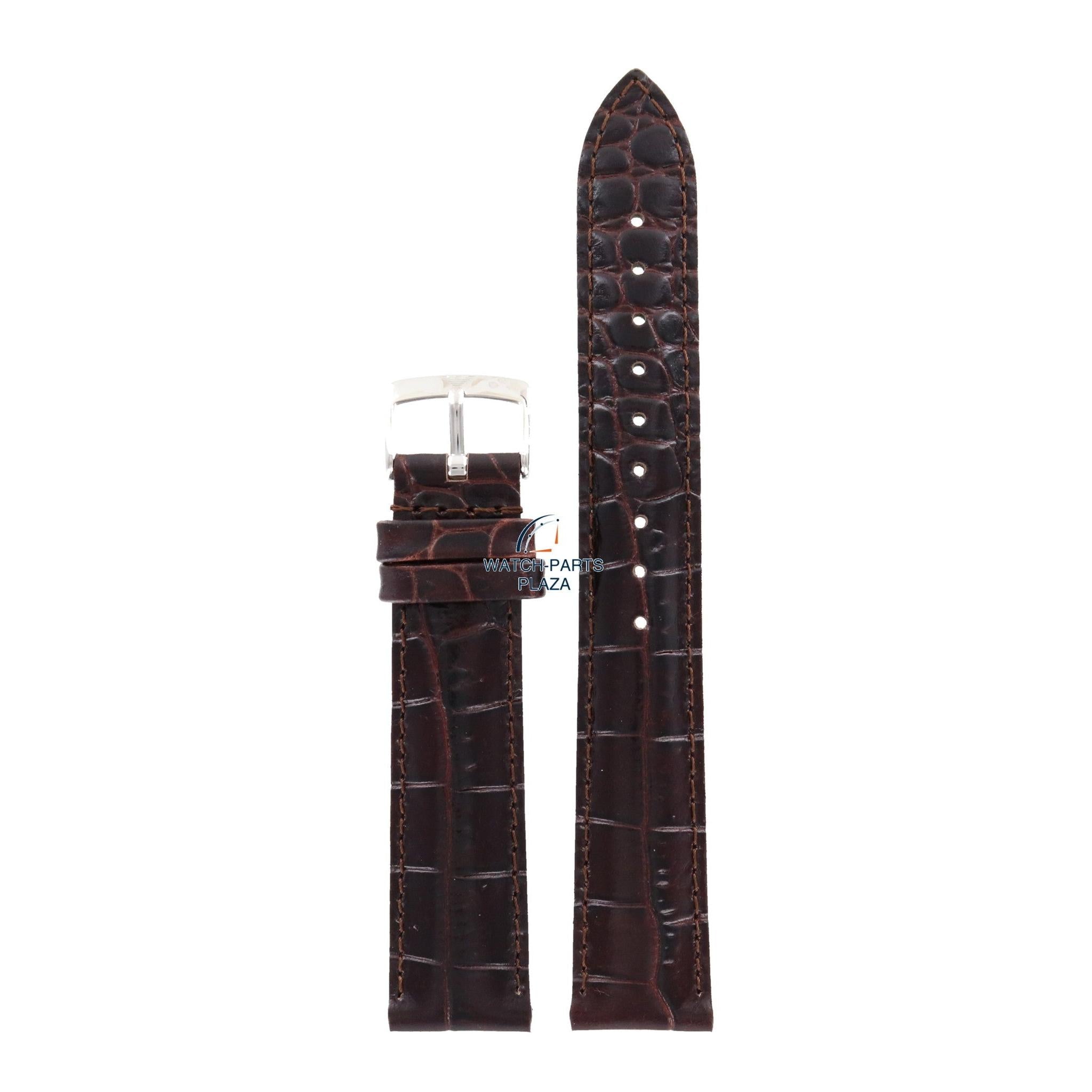 Watch Band AR0205 Emporio Armani dark brown embossed genuine leather strap 14mm - Watch Plaza