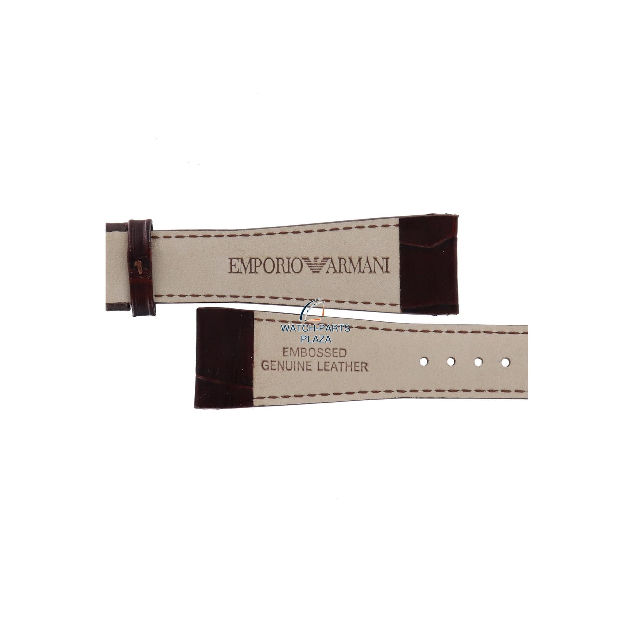 Watch Band AR0248 & AR0255 Emporio Armani dark brown leather strap 22mm original & 4 pins - Watch Plaza