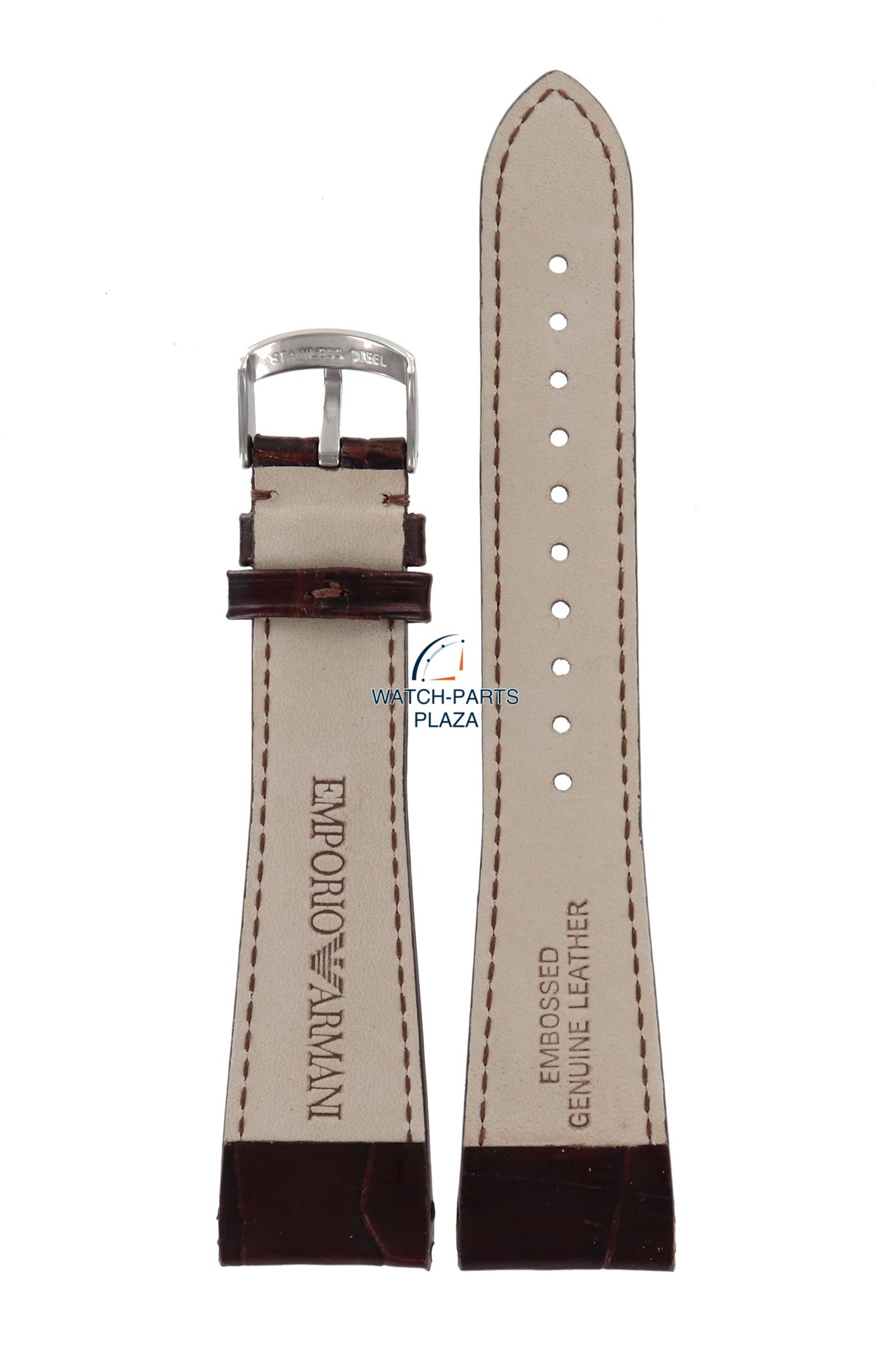 Watch Band AR0248 & AR0255 Emporio Armani dark brown leather strap 22mm original & 4 pins - Watch Plaza