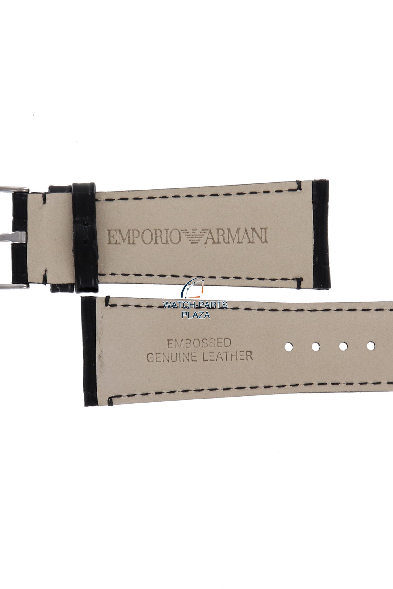 Watch Band AR0263 / AR0342 Emporio Armani Carmelo black leather strap 24mm genuine - Watch Plaza