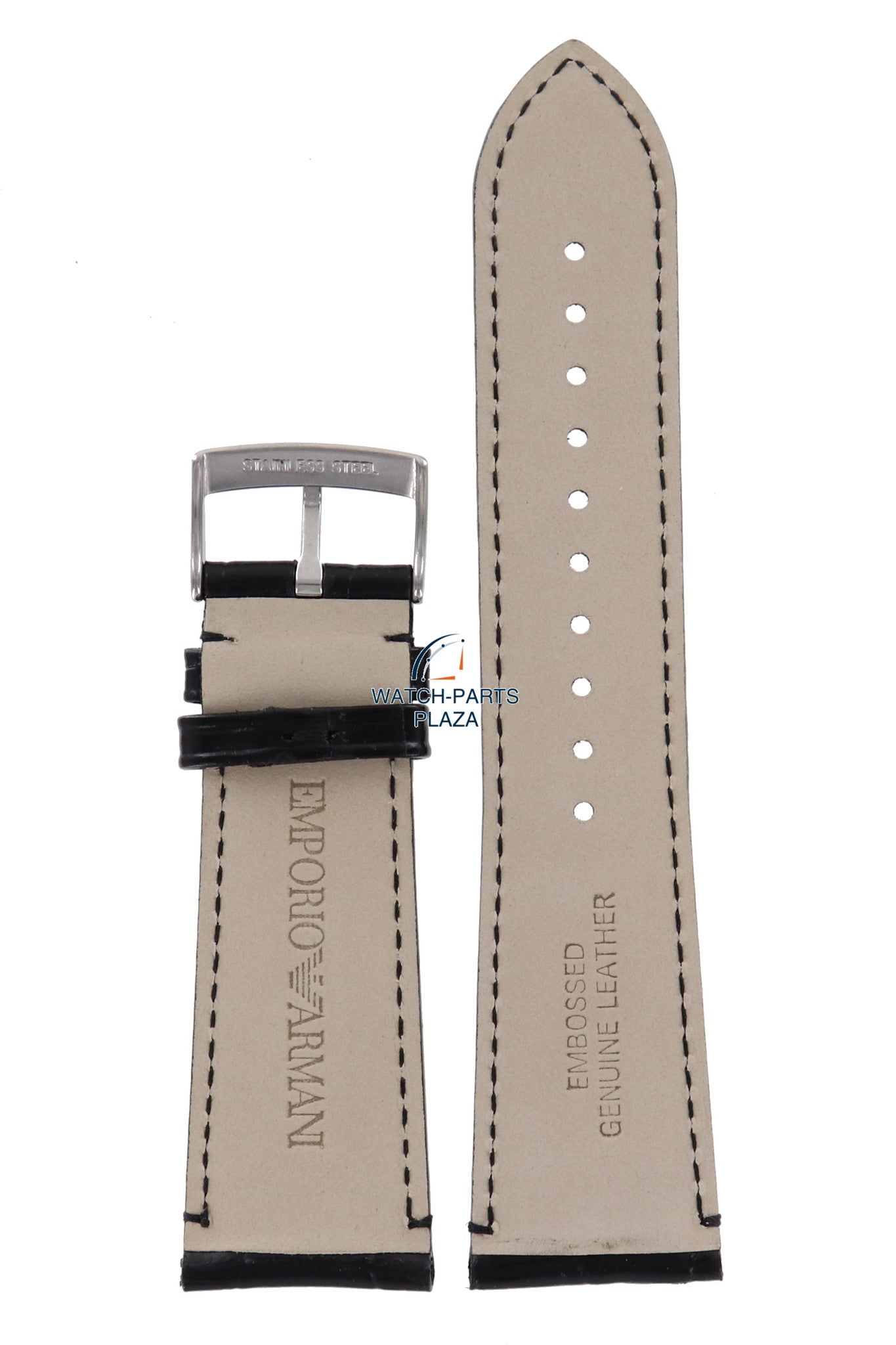 Watch Band AR0263 / AR0342 Emporio Armani Carmelo black leather strap 24mm genuine - Watch Plaza