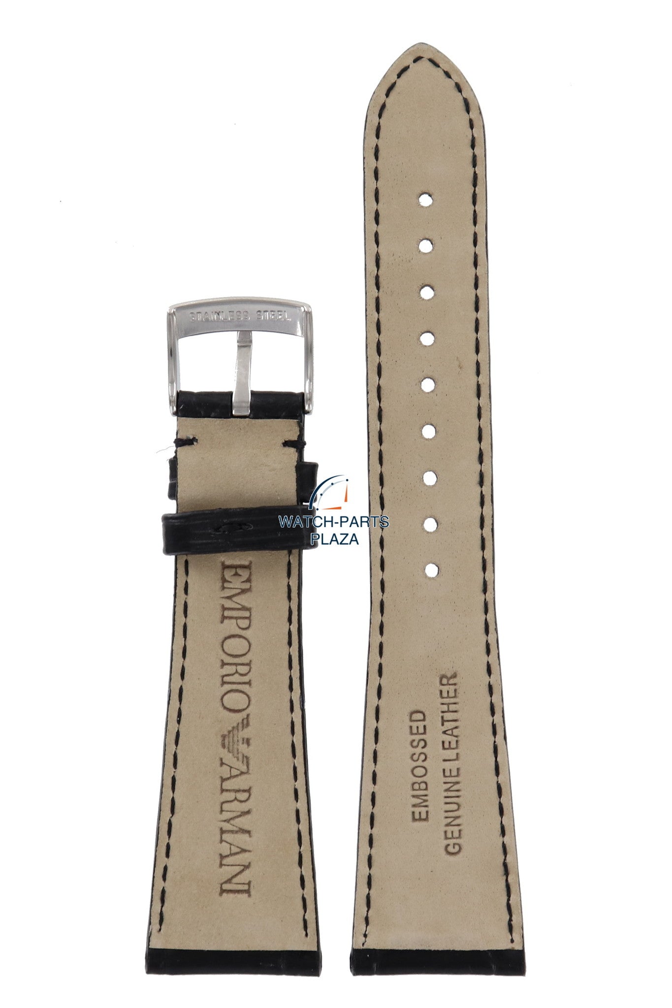 Watch Band AR0284 / AR0292 Emporio Armani black leather strap 22mm original - Watch Plaza