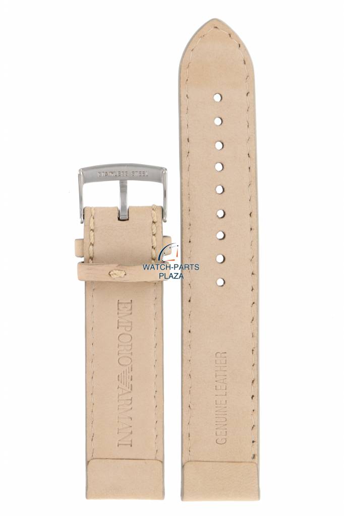 Watch Band AR0619 / AR0621 Emporio Armani Beige Leather Strap 20mm - Watch Plaza