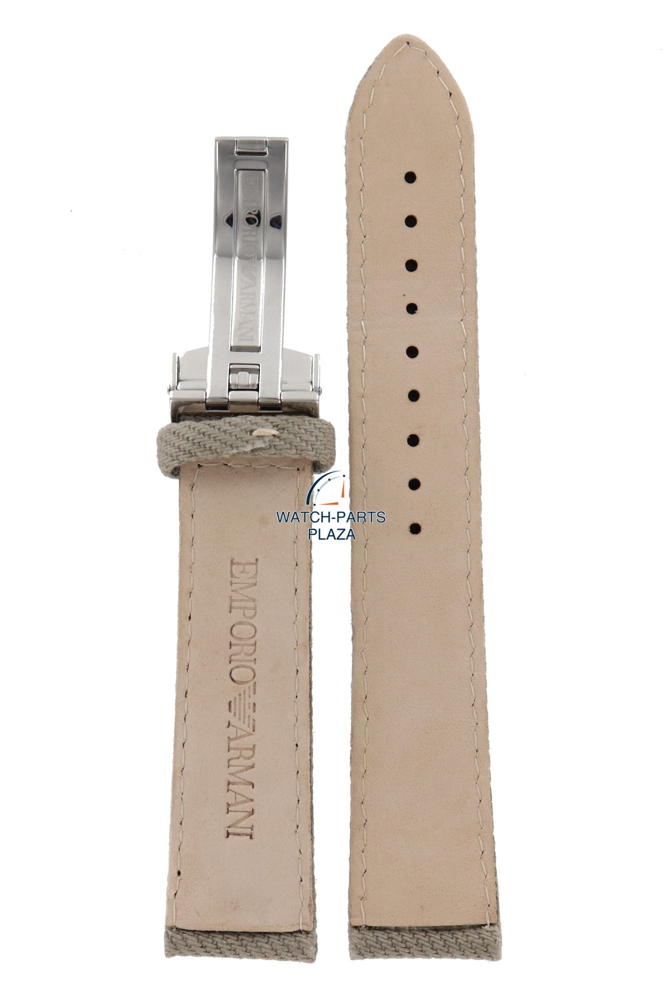 Watch Band AR0620 Emporio Armani beige canvas leather strap 20mm - Watch Plaza