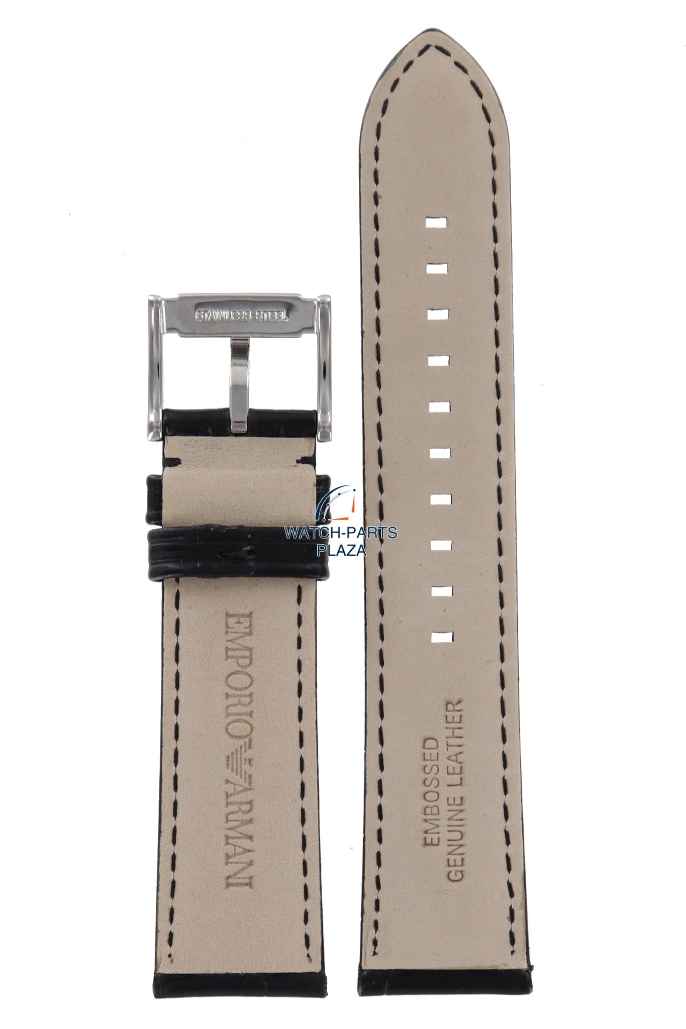 Watch Band AR2411 Emporio Armani Renato black leather strap 22mm - Watch Plaza