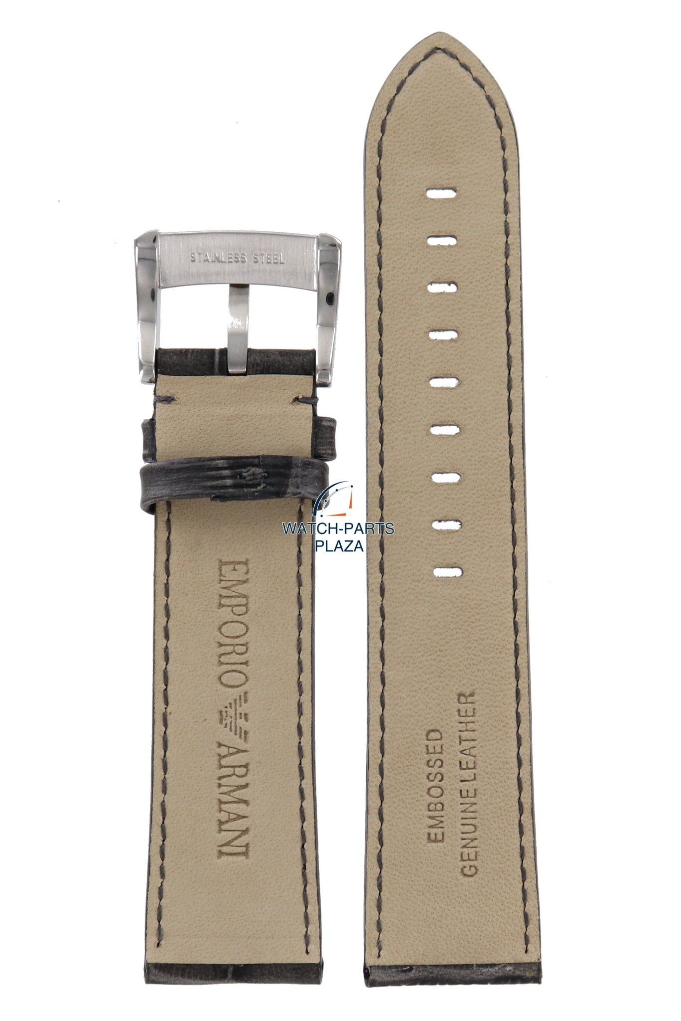 Watch Band AR4206 Emporio Armani Meccanico gray leather strap 22mm - Watch Plaza