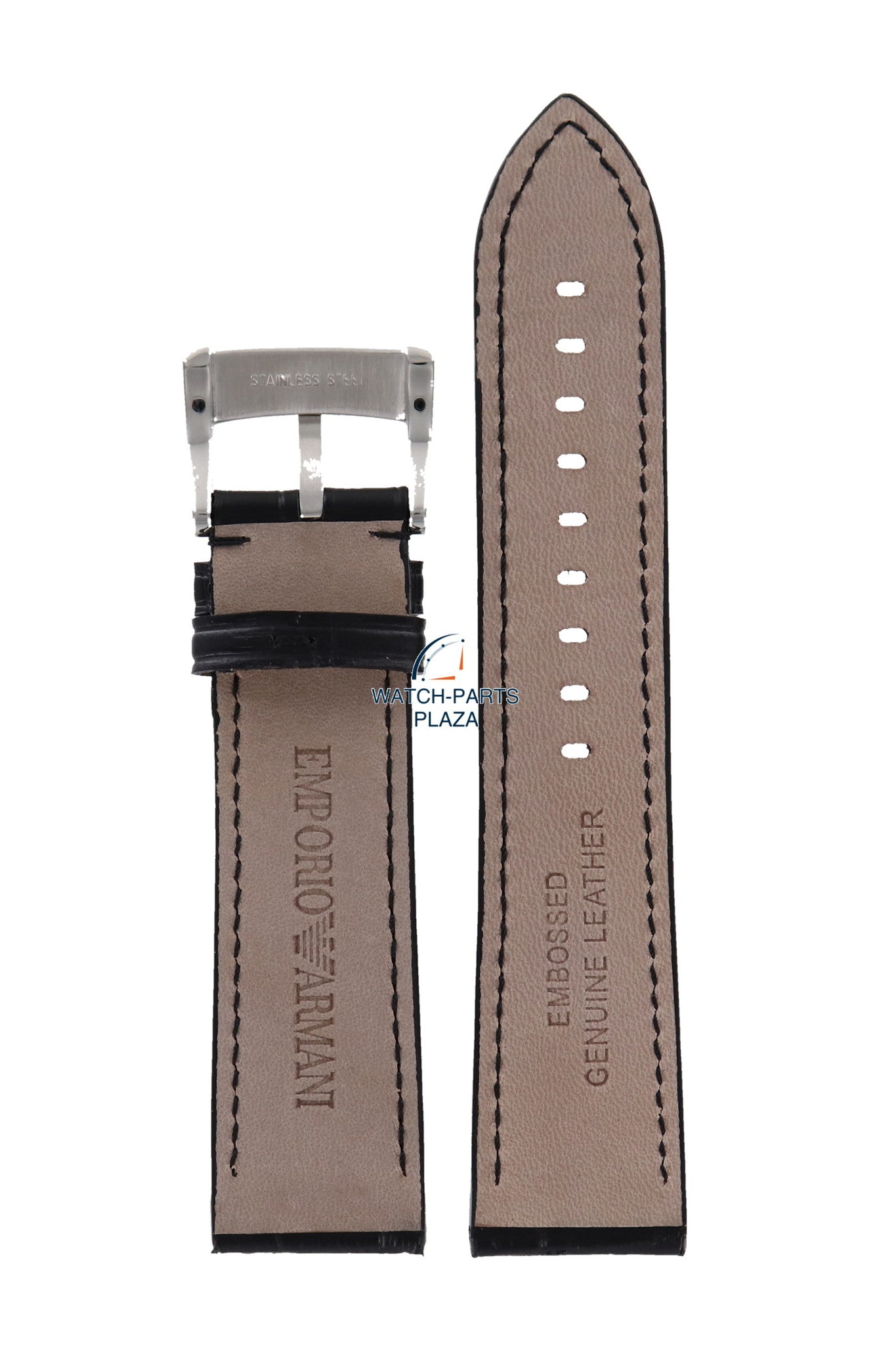 Watch Band AR4608 / AR4622 Emporio Armani Meccanico black leather strap 22mm - Watch Plaza