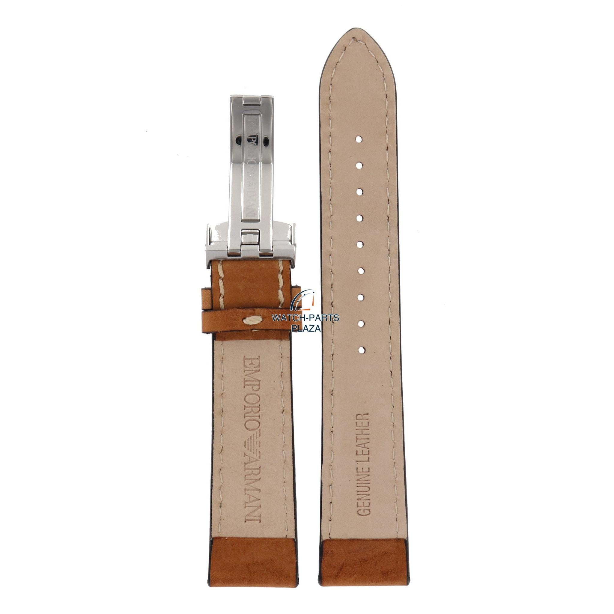 Watch Band AR5324 Emporio Armani tan leather strap 20mm brown - Watch Plaza