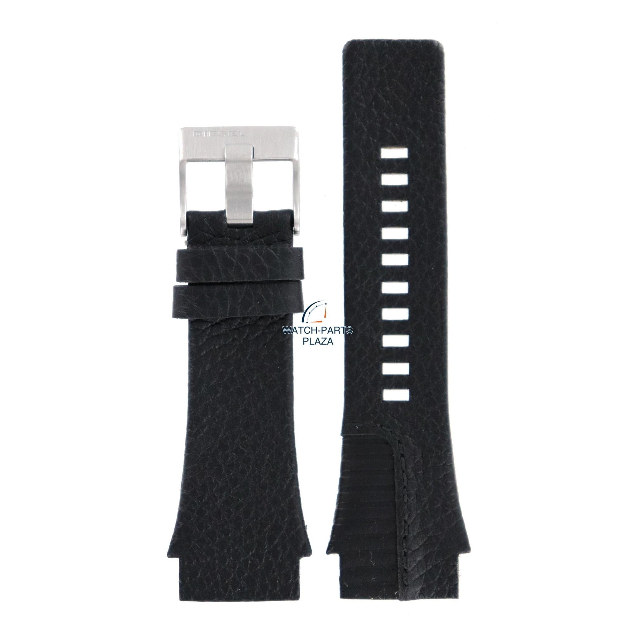 Watch Band Diesel DZ1397 black genuine leather strap 26mm original - Watch Plaza