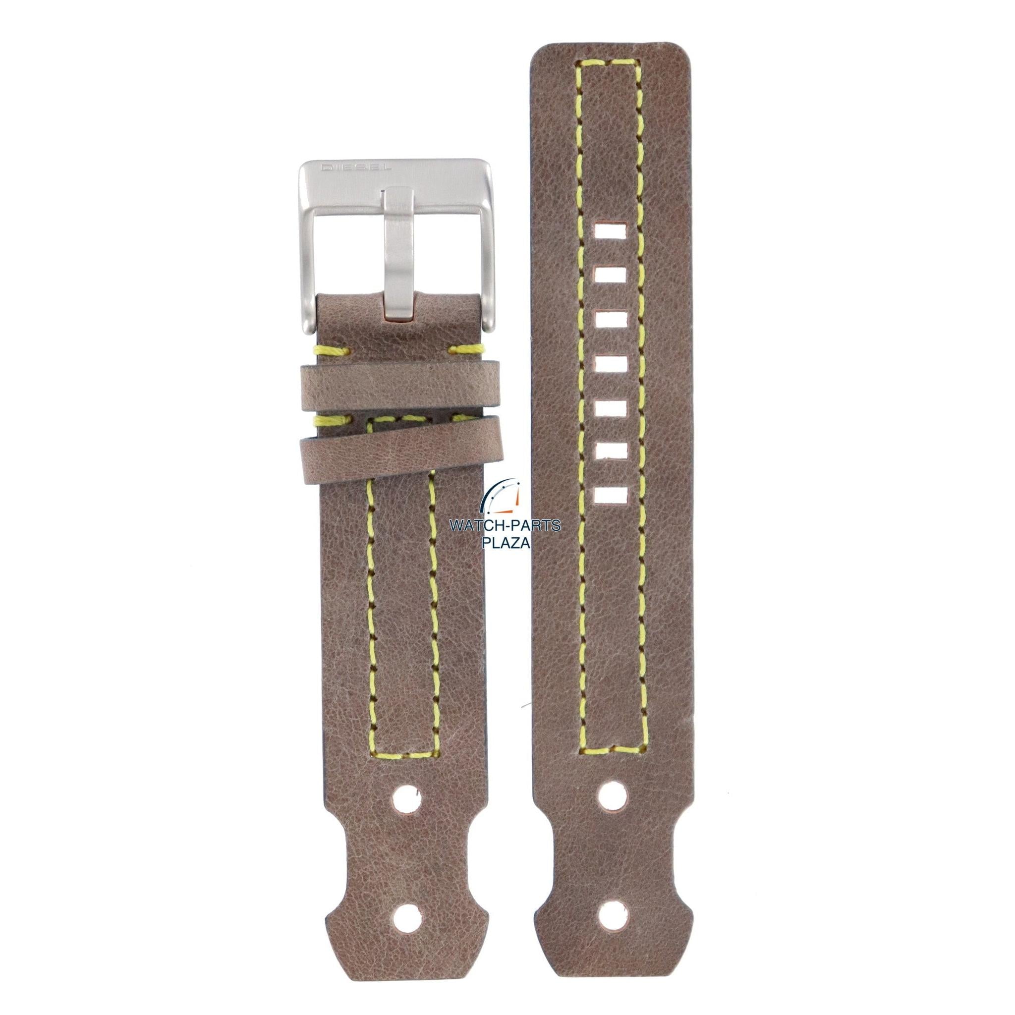 Watch Band Diesel DZ2115 brown leather strap 22mm yellow stitched original - Watch Plaza