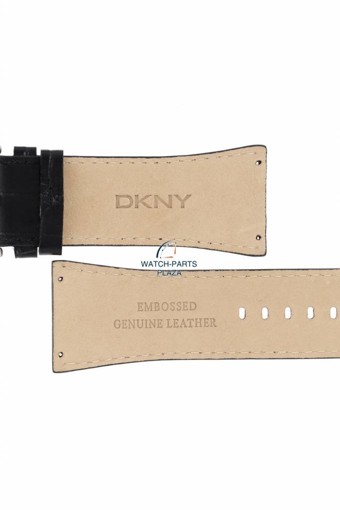 Watch Band DKNY Essentials NY3369 Black Leather Strap 30mm Embossed - Watch Plaza