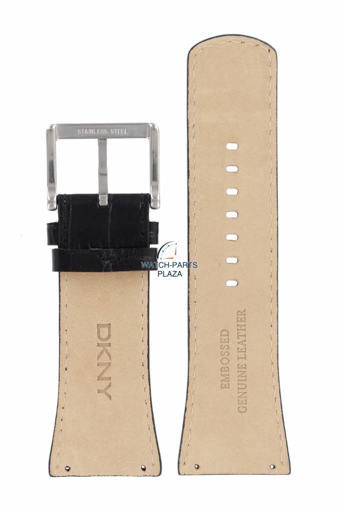 Watch Band DKNY Essentials NY3369 Black Leather Strap 30mm Embossed - Watch Plaza