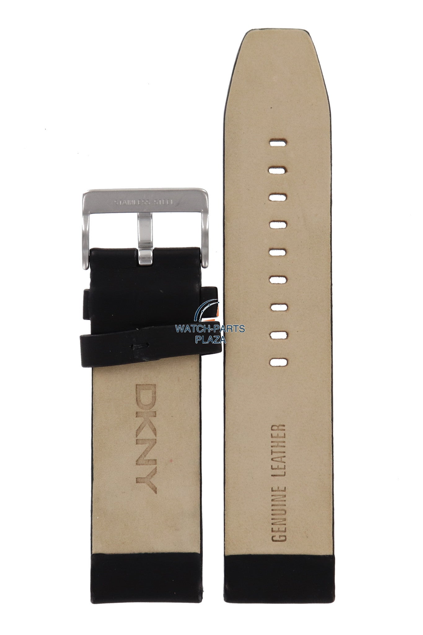 Watch Band DKNY NY2020 black leather strap 24mm genuine - Watch Plaza