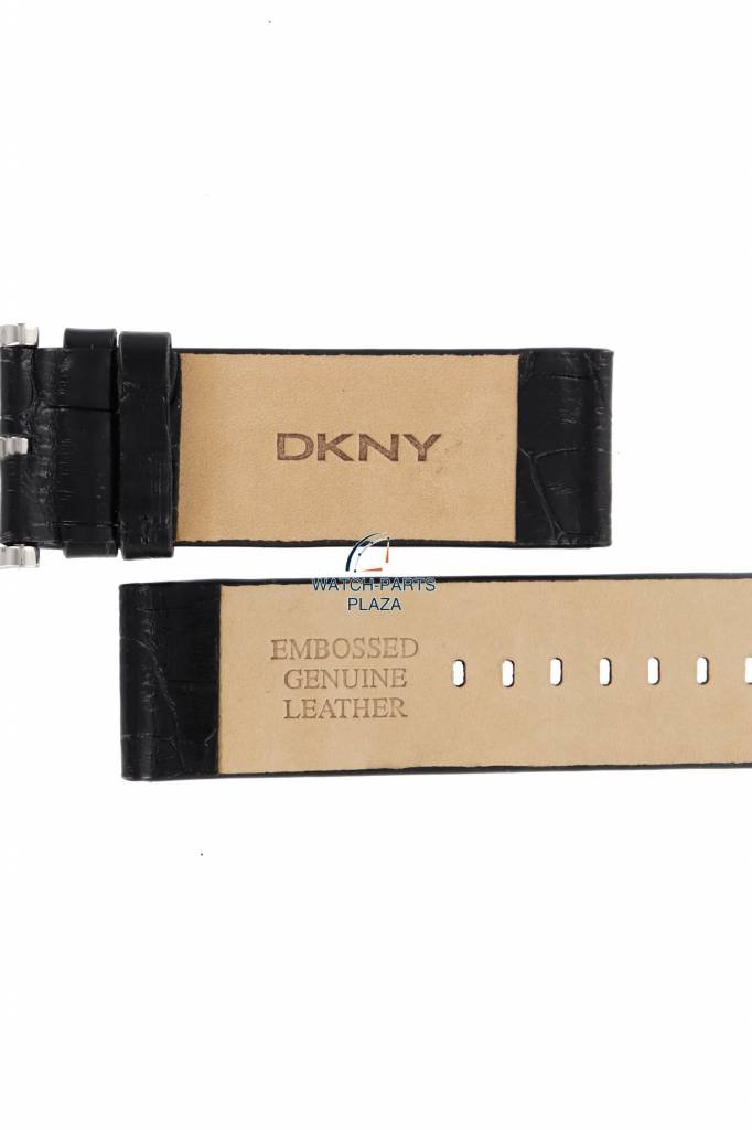 Watch Band DKNY NY3396 Embossed Genuine Leather Black Strap 24mm - Watch Plaza