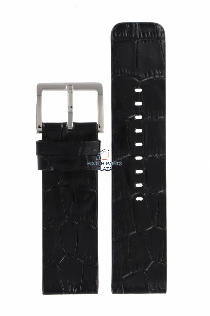 Watch Band DKNY NY3396 Embossed Genuine Leather Black Strap 24mm - Watch Plaza