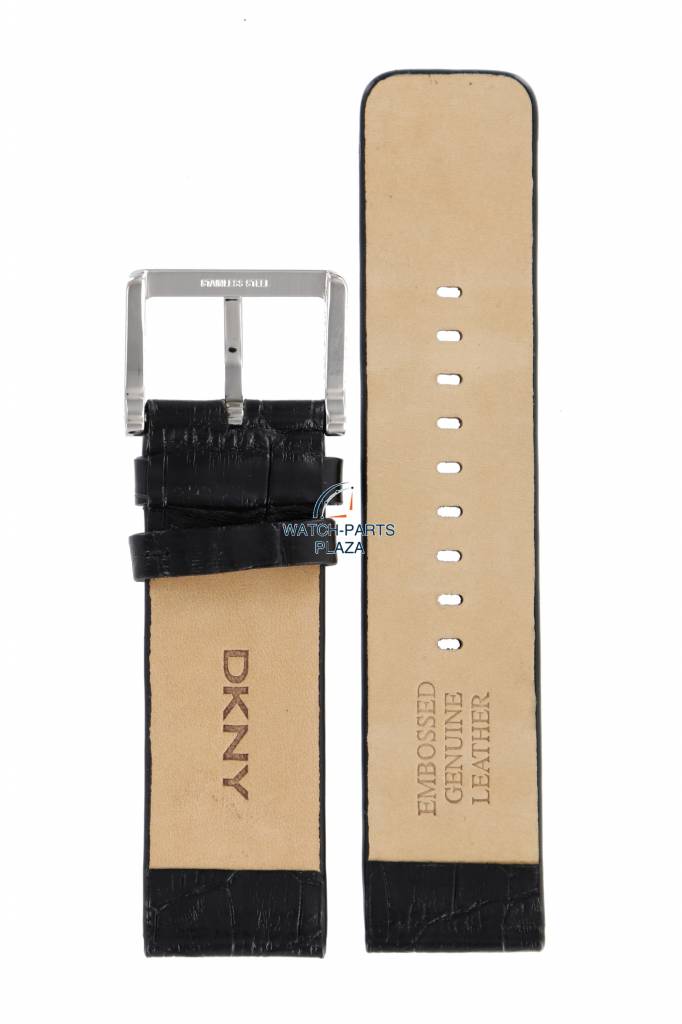 Watch Band DKNY NY3396 Embossed Genuine Leather Black Strap 24mm - Watch Plaza