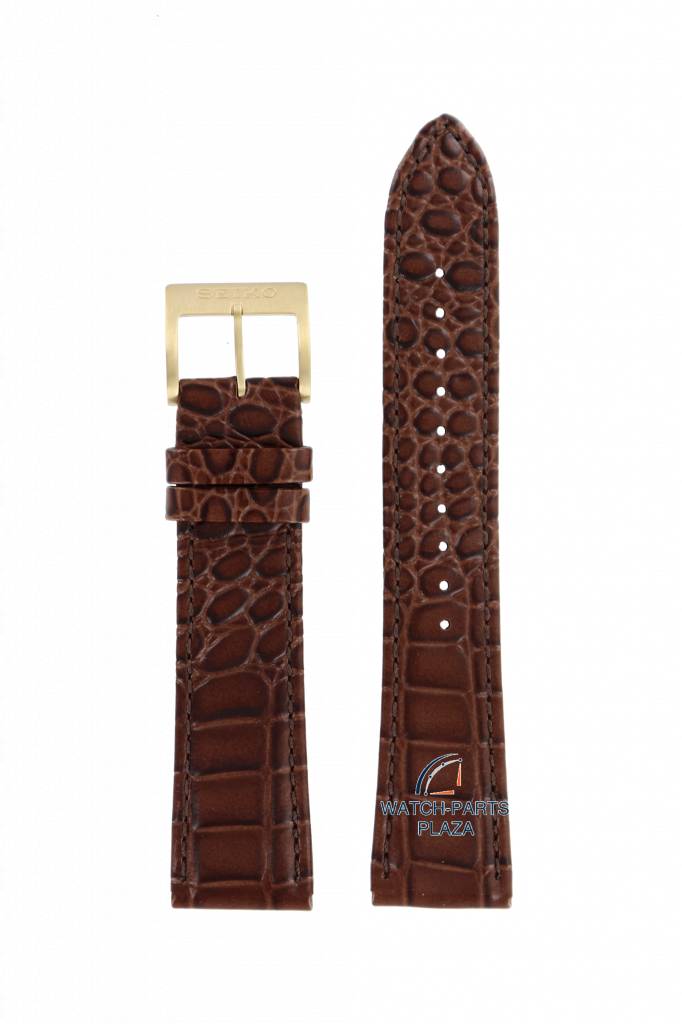 Watch Band for Seiko SRP024K1 Strap 4R15 - 00C0 Brown Croco Leather 30122 B 21 mm - Watch Plaza