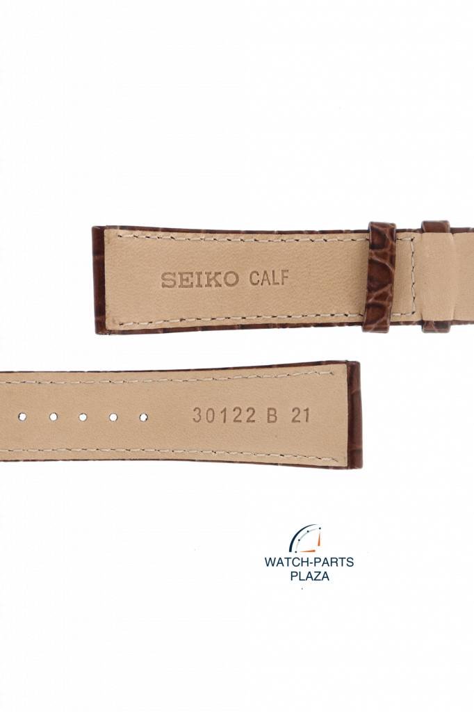 Watch Band for Seiko SRP024K1 Strap 4R15 - 00C0 Brown Croco Leather 30122 B 21 mm - Watch Plaza