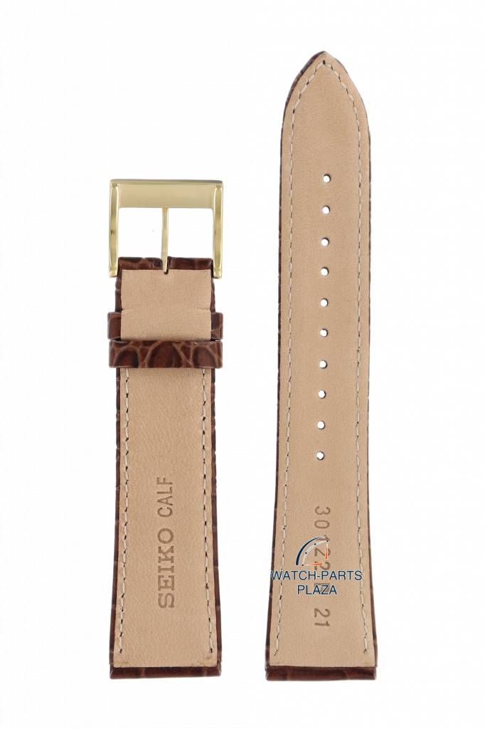 Watch Band for Seiko SRP024K1 Strap 4R15 - 00C0 Brown Croco Leather 30122 B 21 mm - Watch Plaza