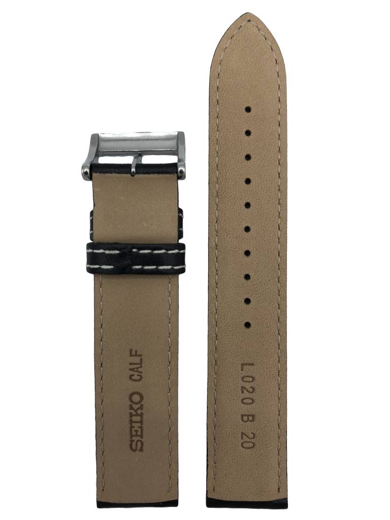 Watch Band for Seiko SSC009 Solar Flightmaster Black Leather V172 - 0AC0 20mm - Watch Plaza