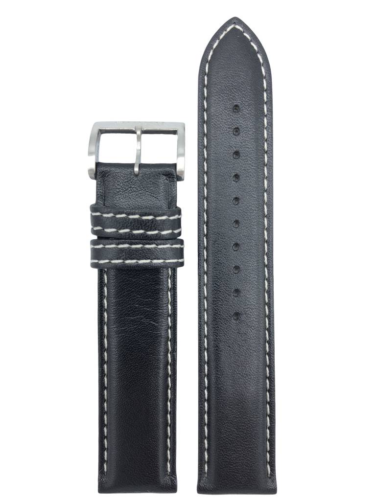 Watch Band for Seiko SSC009 Solar Flightmaster Black Leather V172 - 0AC0 20mm - Watch Plaza