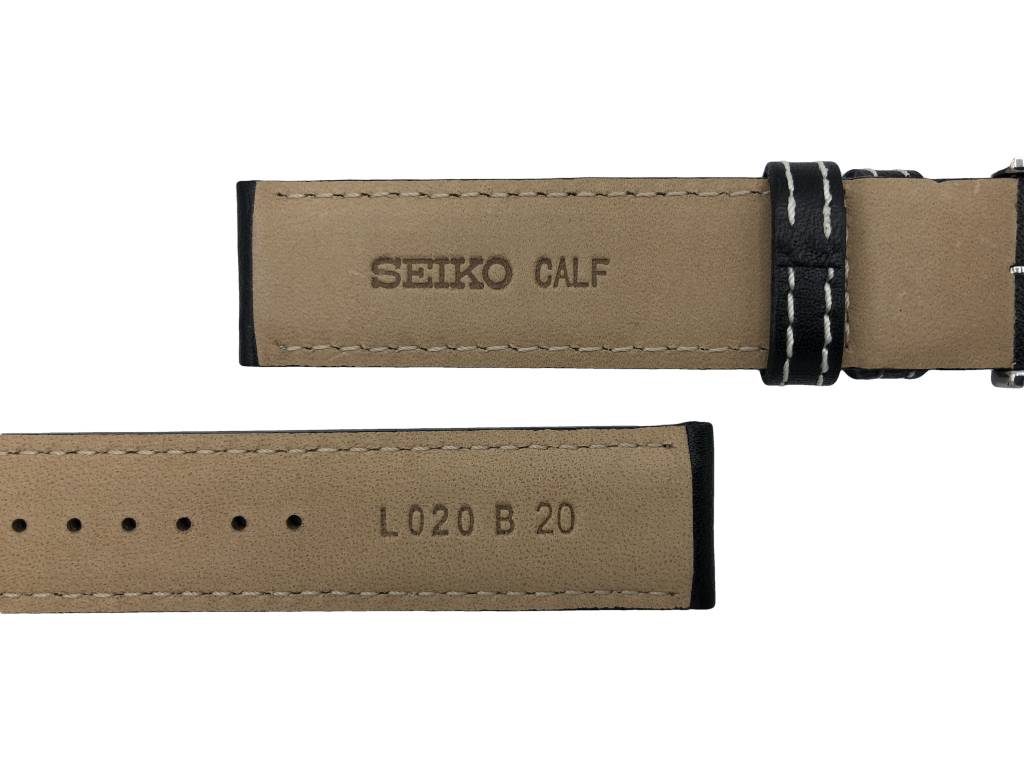 Watch Band for Seiko SSC009 Solar Flightmaster Black Leather V172 - 0AC0 20mm - Watch Plaza