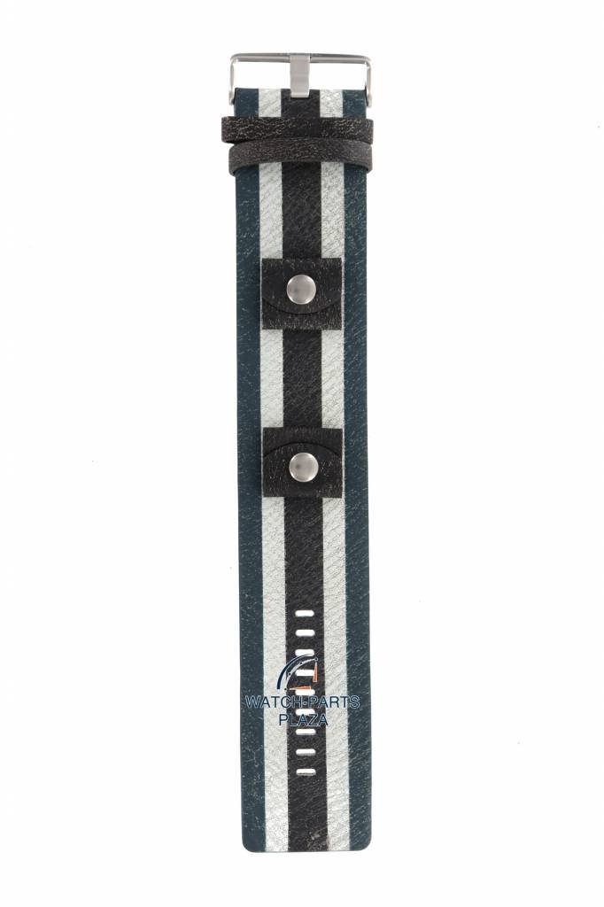 Watch Band Fossil JR8372 Cuff Leather Strap 24mm Blue Stripe JR8584 - Watch Plaza