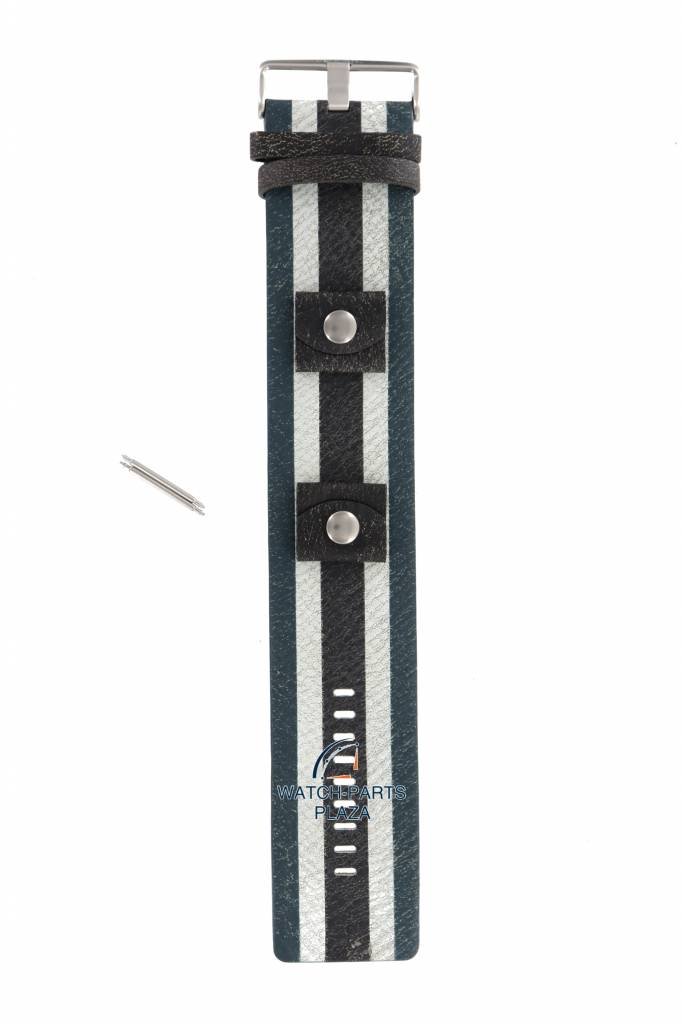 Watch Band Fossil JR8372 Cuff Leather Strap 24mm Blue Stripe JR8584 - Watch Plaza