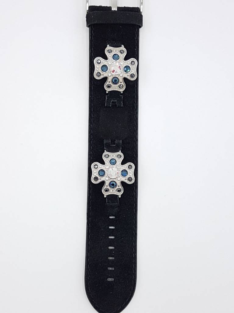 Watch Band Guess I12541L2 Black Genuine Leather Strap 35mm - Swarovski Crystals - Watch Plaza