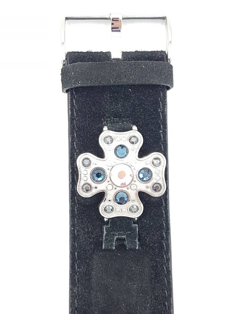 Watch Band Guess I12541L2 Black Genuine Leather Strap 35mm - Swarovski Crystals - Watch Plaza