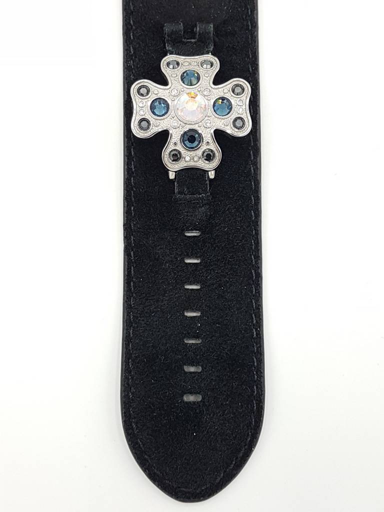 Watch Band Guess I12541L2 Black Genuine Leather Strap 35mm - Swarovski Crystals - Watch Plaza