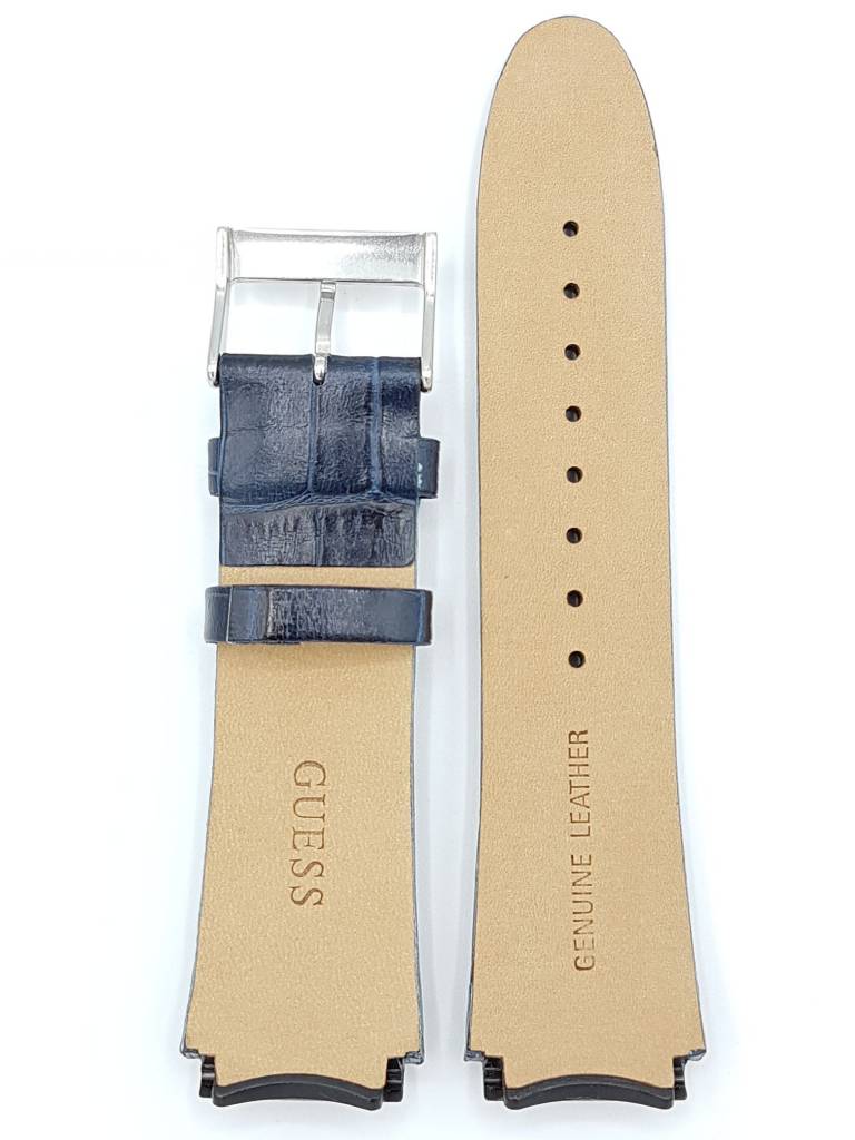 Watch Band Guess Rigor W0040G7 Blue Genuine Leather Strap 22mm original - Watch Plaza