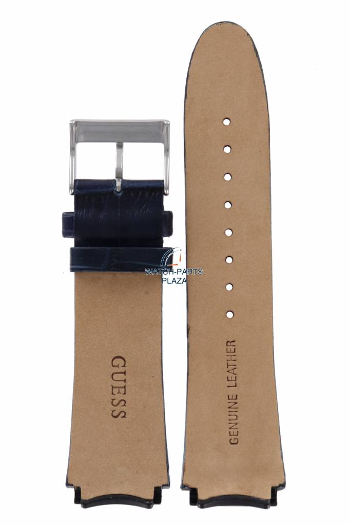 Watch Band Guess Rigor W0040G7 Blue Genuine Leather Strap 22mm original - Watch Plaza