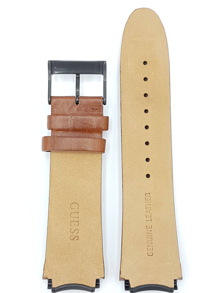 Watch Band Guess Rigor W0040G8 Brown Genuine Leather Strap 22mm black buckle - Watch Plaza