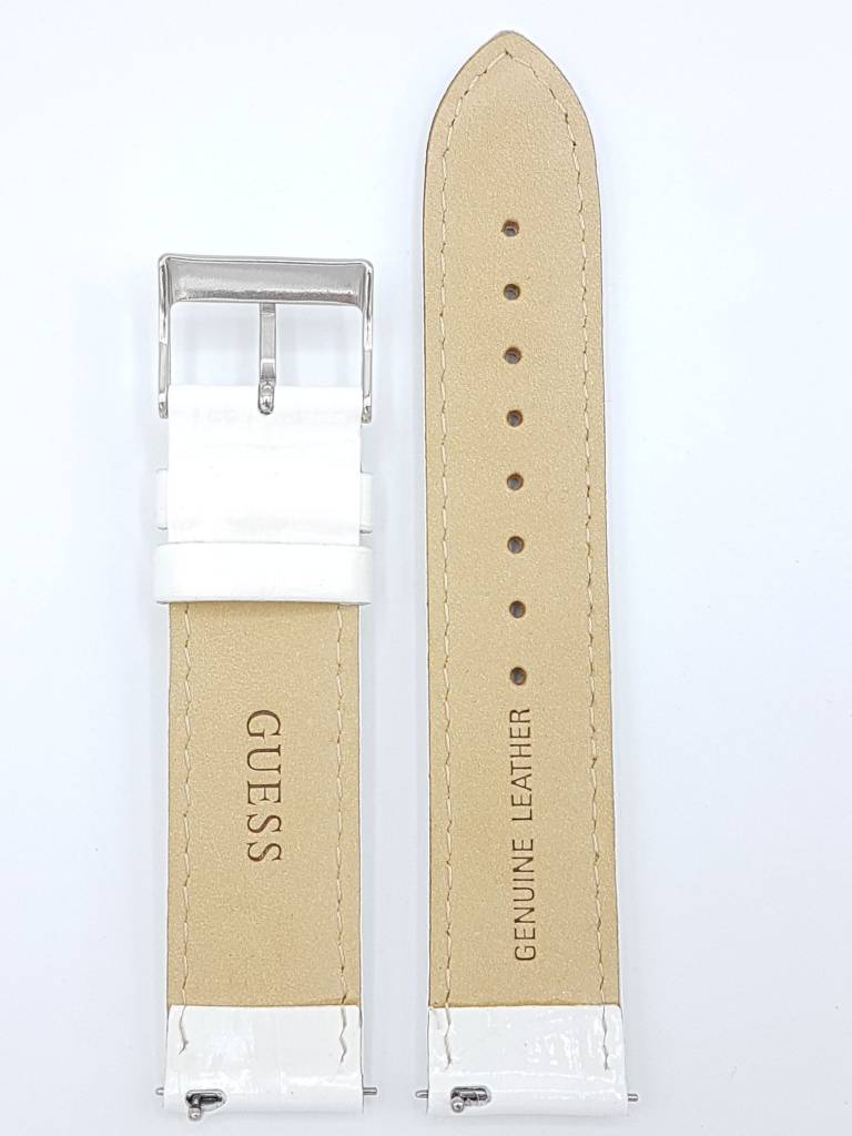 Watch Band Guess W0069L1 Swarovski White Genuine Leather Strap 20mm authentic - Watch Plaza