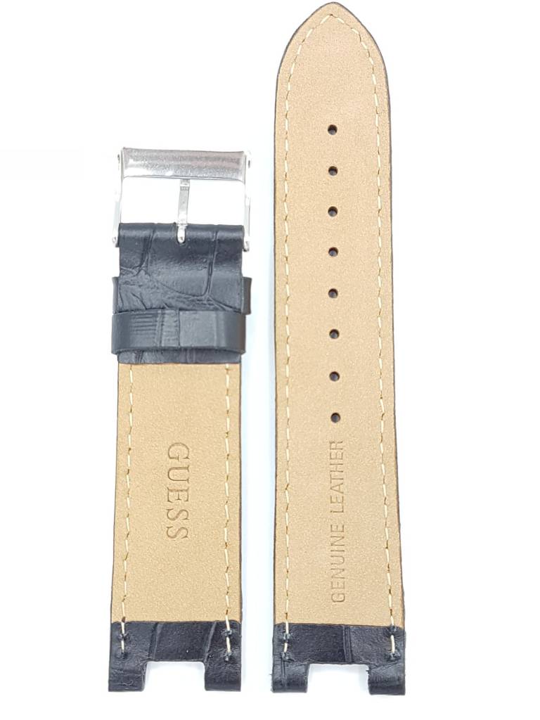 Watch Band Guess W11008L2 Prism Ladies Black Genuine Leather Strap 21mm - Watch Plaza