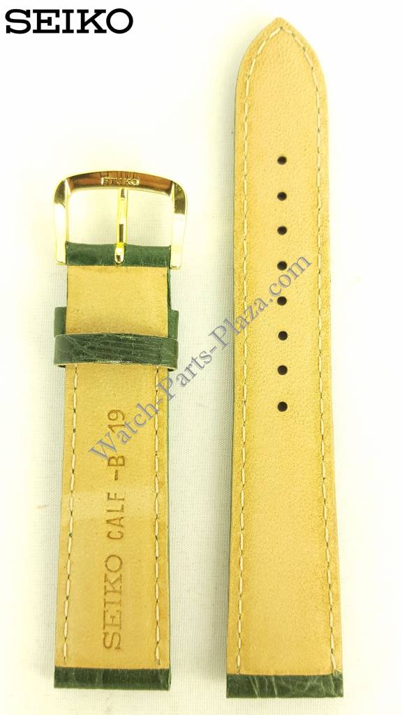 Watch Band Seiko 7T32 - 6B40 Green Leather Strap 19mm SDW746 - 4ER7KB - Watch Plaza