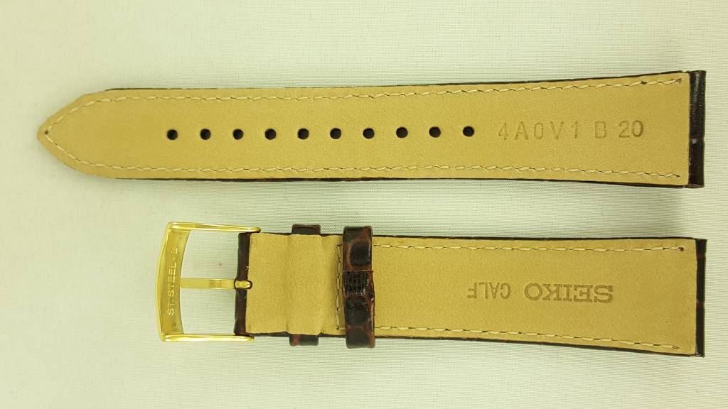 Watch band Seiko SMY110 Brown leather strap 4A0V1 B 20mm gold clasp 5M63 - 0AF0 - Watch Plaza