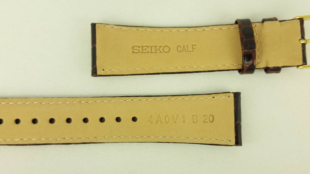 Watch band Seiko SMY110 Brown leather strap 4A0V1 B 20mm gold clasp 5M63 - 0AF0 - Watch Plaza