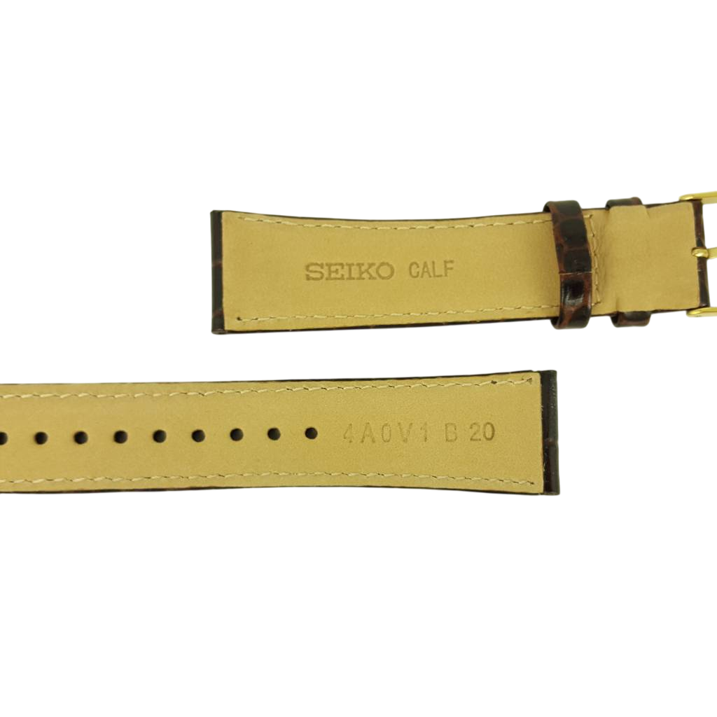 Watch band Seiko SMY110 Brown leather strap 4A0V1 B 20mm gold clasp 5M63 - 0AF0 - Watch Plaza