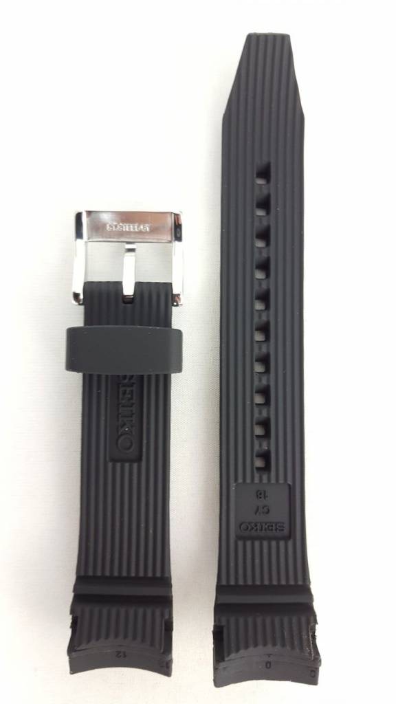 Watch Band Seiko SNDX55P1 Black Sillicon Strap 7T92 - 0PJ0 18mm Genuine - Watch Plaza