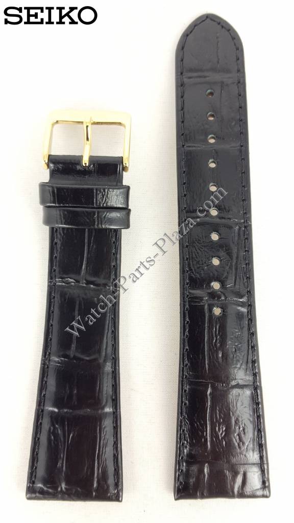 Watch Band Seiko Solar SUP880P1 Black Leather Strap 23mm LOCZ V115 - 0BC0 - Watch Plaza