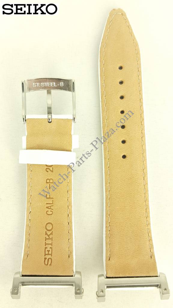 Watch Band Seiko Sportura Ladies SND889P1 White Leather Strap 7T92 - 0HP0 20mm - Watch Plaza