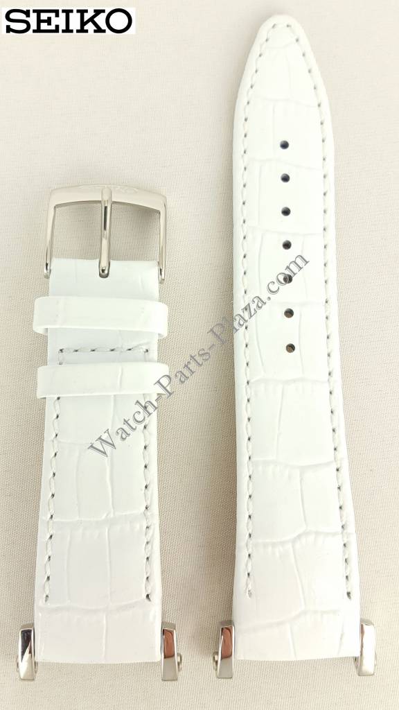 Watch Band Seiko Sportura Ladies SND889P1 White Leather Strap 7T92 - 0HP0 20mm - Watch Plaza