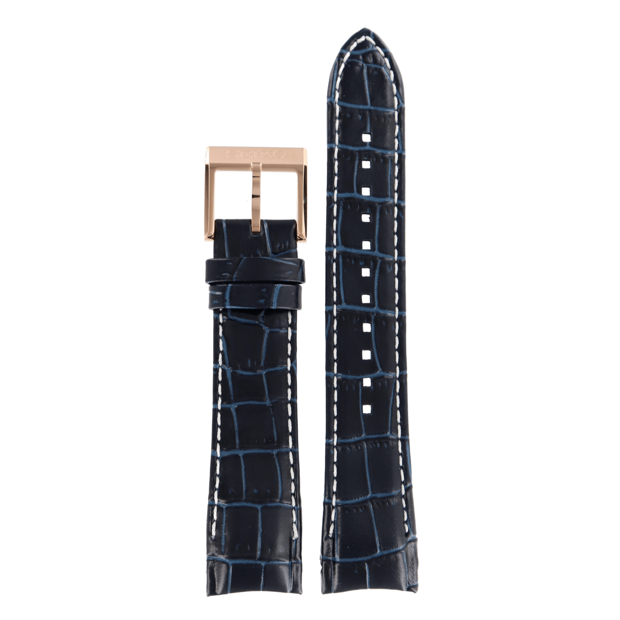 Watch Band Seiko Sportura SNP064 blue leather strap 7D48 - 0AK0 gold buckle 21mm L01M - Watch Plaza