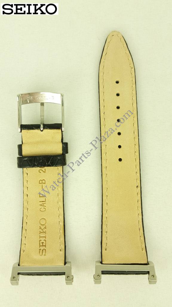 Watch Band SNDZ99P1 Seiko 7T92 - 0HP0 black leather strap 20mm 4LK4JB - Watch Plaza