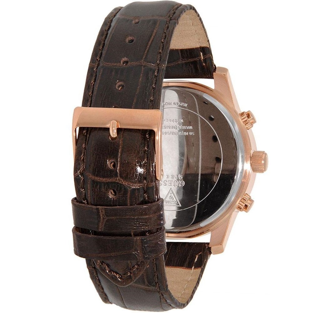 Watch Guess Exec W0076G4 chronograph watch men's rosé 44mm brown croco leather strap - Watch Plaza